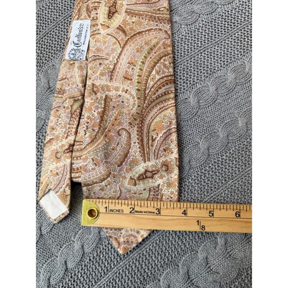 VTG Liberty of London Cotton Necktie Beige Brown Seafoam Paisley Print Tie 3.75 - Picture 2 of 3